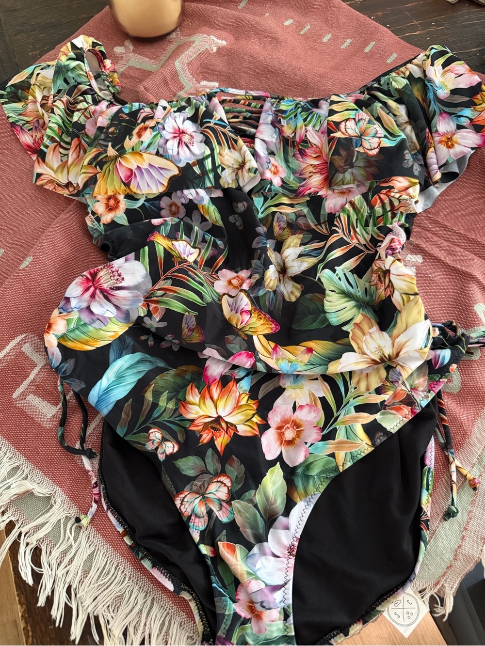 Tropical One-Piece On or Off-Shoulder Swimsuit - Black Floral